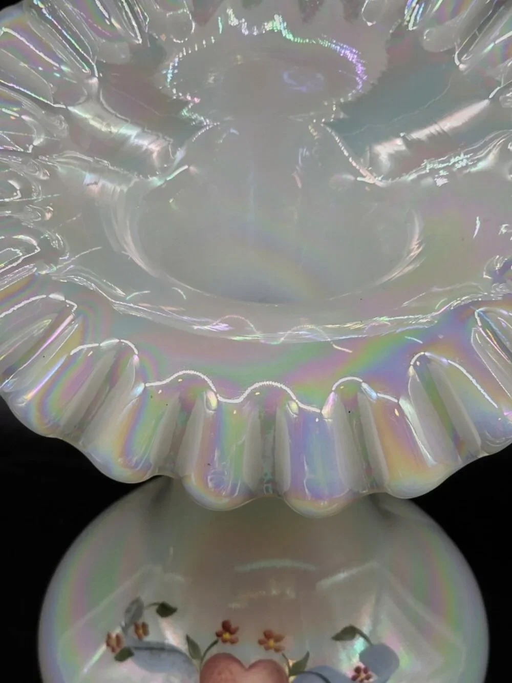 Vintage Fenton White Iridescent Jack in the Pulpit Ruffled Vase Signed, Numbered
